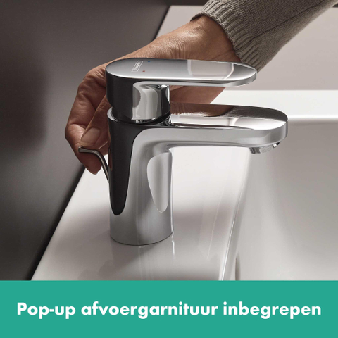 Hansgrohe Vernis Blend 1 greeps wastafelkraan - 70 met trekwaste - hoogglans chroom SW651624