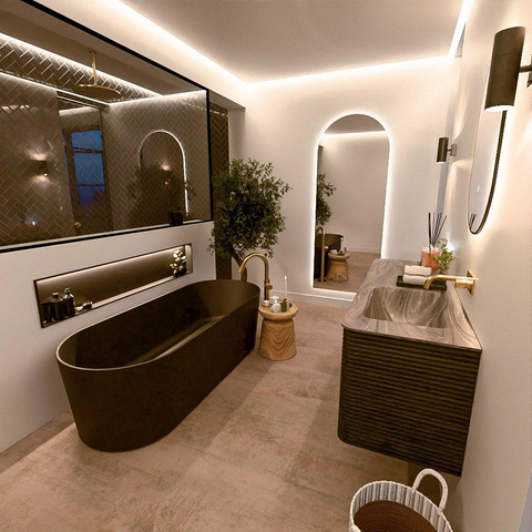 Mondiaz CIRO-DLUX Meuble de salle de bains - 140x45x50cm - plan vasque en solid surface Sombra - 1 lavabo à droite - sans trous de robinet - 4 tiroirs - Shadow SW1532773