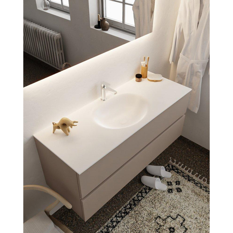 MONDIAZ VICA Ensemble de meuble salle de bain - 120cm - 2 tiroirs - lavabo Moon central - 1 trou de robinet - solid surface smoke SW411375