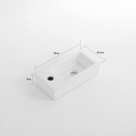 QeramiQ Fuente fonteinset – 37.5x18.5x9 cm – keramiek wit glans – kraangat rechts – geborsteld gouden kraan SW1232752