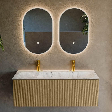Mondiaz KURVE-DLUX Ensemble meuble de salle de bains - 120x46x40cm - 1 tiroir - lavabo solid surface - central - 2 trous de robinet - Dusk SW1415500