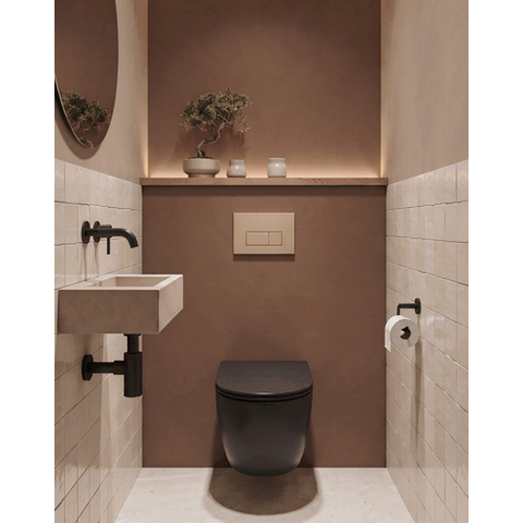 QeramiQ Dely Ensemble de WC - réservoir encastré Qeramiq Flush - abattant slim - plaque de commande en plastique taupe - boutons rectangulaires - noir mat SW1578539