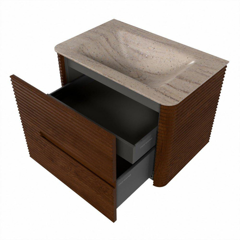 Mondiaz CIRO-DLUX Meuble de salle de bains - 70x45x50cm - Plan vasque Solid surface Saba - 1 vasque au milieu - sans trous de robinetterie - 2 tiroirs - Ruby SW1532139