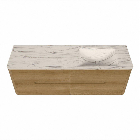 Mondiaz CIRO-DLUX Ensemble de meubles de salle de bains - 150x45x50cm - Vasque en solid surface Nata - 1 lavabo à droite - sans trous de robinet - 4 tiroirs - Chêne SW1531479