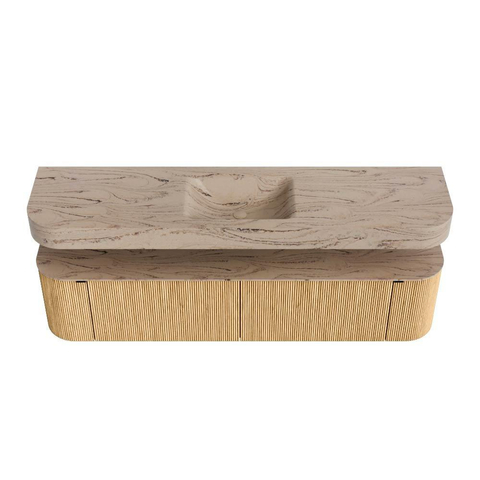 MONDIAZ THOR-DLUX Meuble de salle de bains - 190cm - arrondi gauche + droite - couleur Oak - 2 tiroirs et 2 portes - Vasque suspendue CLOUD Milieu sans trou de robinet - couleur Arena SW1466570