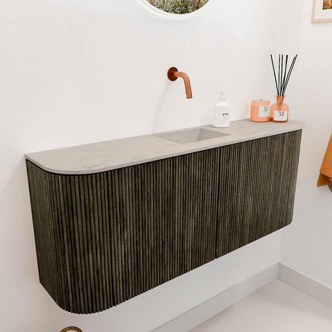 Mondiaz JOYA-DLUX Meuble de salle de bains 103,2cm - arrondis gauche et droite couleur Shadow - Vasque FAYE position Milieu Sans trou de robinet couleur Opalo SW1422975