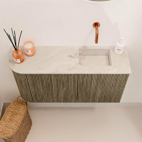 Mondiaz JOYA-DLUX Meuble de salle de bains 81,6cm - arrondi gauche couleur Dusk - Vasque FAYE position Droite Sans trou de robinet couleur Frappe SW1423120