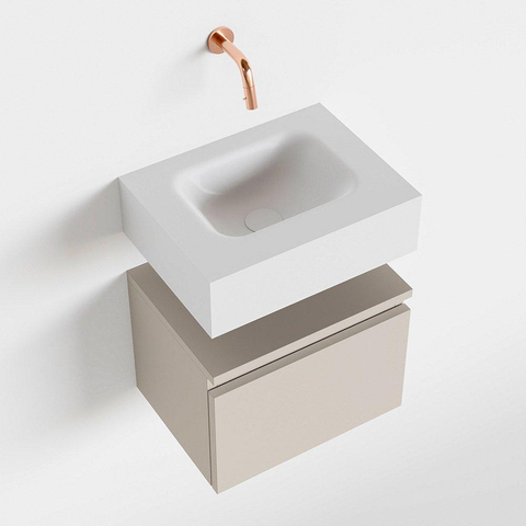 MONDIAZ ANDOR Toiletmeubel 40x30x30cm met 0 kraangaten 1 lades linen mat Wastafel Lex midden Solid Surface Wit SW474191