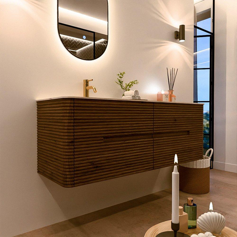 Mondiaz CIRO-DLUX Ensemble de meuble de salle de bains - 140x45x50cm - Vasque en solid surface Nata - 1 lavabo à gauche - 1 trou de robinet - 4 tiroirs - Dusk SW1533224