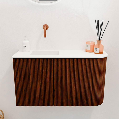 Mondiaz JOYA 71.6cm toiletmeubel - ronding rechts kleur Ruby - Wastafel FAYE positie Links Zonder kraangat kleur Talc. SW1421760