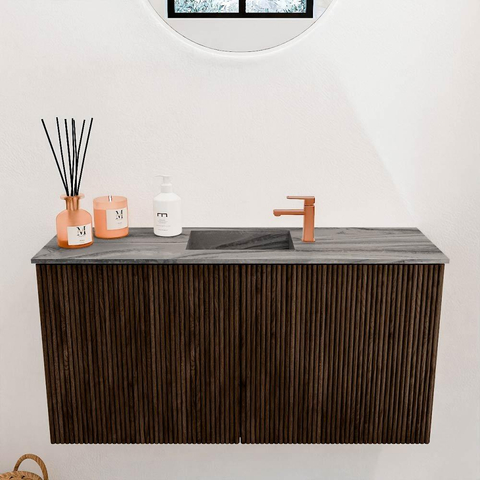 Mondiaz JOYA-DLUX 80cm toiletmeubel - kleur Walnut - Wastafel FAYE positie Midden 1 kraangat kleur Sombra. SW1424718