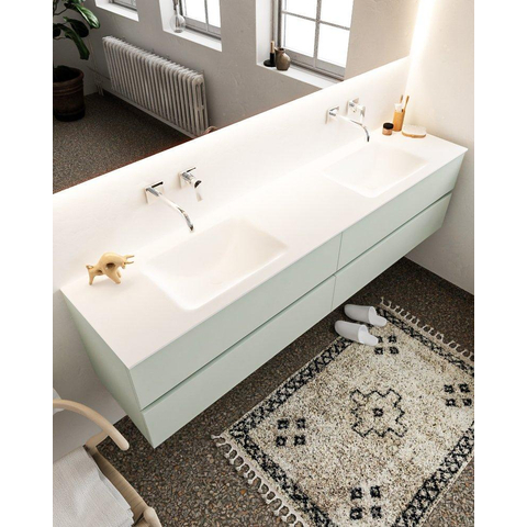 MONDIAZ VICA Ensemble de meuble salle de bain - 200cm - 4 tiroirs - lavabo Cloud double - 0 trous de robinet - solid surface grise SW410854