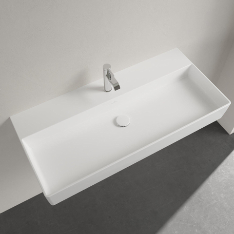 Villeroy & Boch memento 2.0 wastafel - voor handdoekhouders - 100x47cm - zonder overloop - 1 kraangat CeramicPlus - White Alpine (glans wit) SW358460