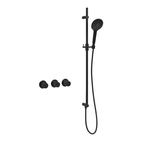 Fortifura Nebbio Badcombinatie-set - thermostaatkraan - glijstang met geïntegreerde wandaansluitbocht - gladde doucheslang - ronde handdouche - badvulcombinatie - mat zwart SW1238076