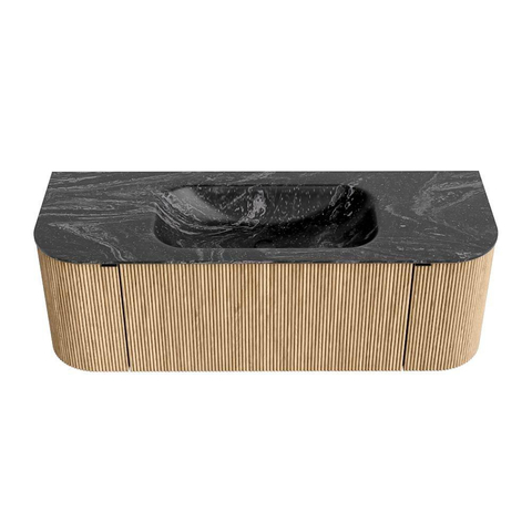 MONDIAZ KURVE-DLUX Meuble de salle de bains 130 cm avec module 25 Len R couleur Chêne avec 1 tiroir et 2 portes. Lavabo BIG SMALL central sans trou de robinet couleur Lava. SW1138114