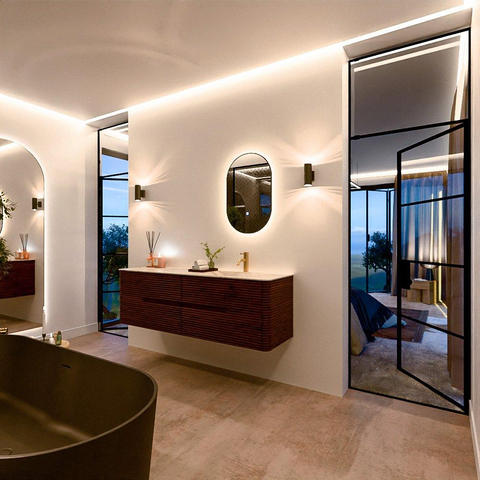 Mondiaz CIRO-DLUX Meuble de salle de bains - 160x45x50cm - Plan de toilette en solid surface Frappe - 1 vasque à droite - 1 trou de robinetterie - 4 tiroirs - Ruby SW1531558