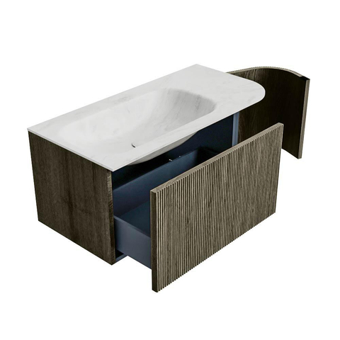 Mondiaz KURVE-DLUX Ensemble de meuble de salle de bains - 95x46x40cm - 1 tiroir - 1 porte - lavabo solid surface - gauche - sans trou de robinet - Shadow SW1414032