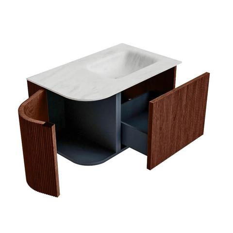 Mondiaz KURVE-DLUX Badkamermeubelset - 75x46x40cm - 1 lade - 1 deur - wastafel solid surface - rechts - 1 kraangat - Ruby SW1415702