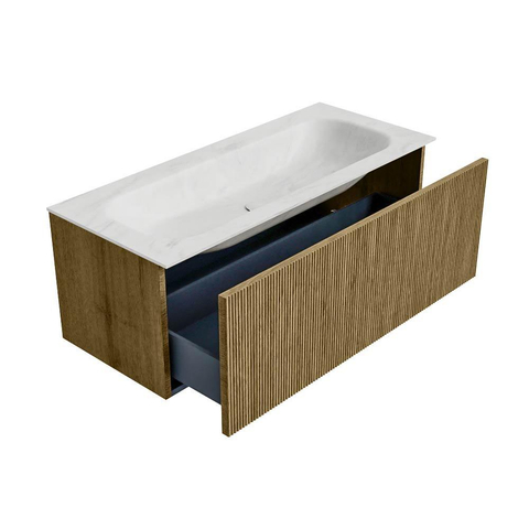 Mondiaz KURVE-DLUX Badkamermeubelset - 110x46x40cm - 1 lade - wastafel solid surface - midden - zonder kraangat - Dusk SW1414926