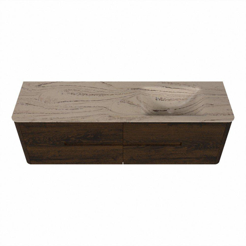 Mondiaz CIRO-DLUX Ensemble de meubles de salle de bains - 160x45x50cm - Plan vasque Solid surface Arena - 1 lavabo à droite - sans trous de robinet - 4 tiroirs - Noyer SW1530443