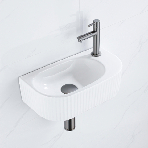 QeramiQ Blend fonteinset – halfrond – 40x21.5x12 cm – keramiek wit glans – kraan gunmetal SW1233031