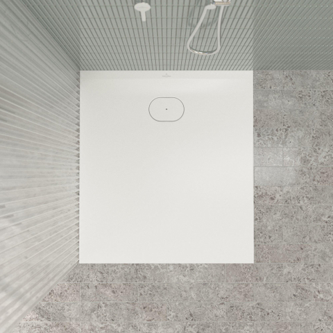 Villeroy & Boch Ecora douchebak - 100x90x3.5cm - afvoer korte zijde - stone white (wit) SW1558953