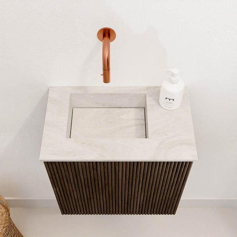 Mondiaz JOYA-DLUX 40cm meuble de toilette - couleur Walnut - Vasque FAYE position Gauche Sans trou de robinet couleur Ostra. SW1426208