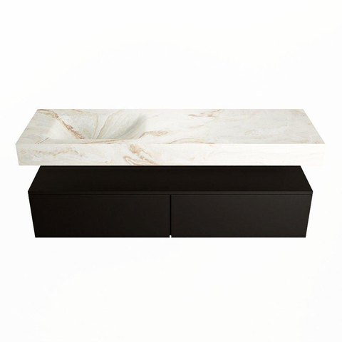 Mondiaz ALAN-DLUX Ensemble de meuble - 150cm - meuble Urban mat - 2 tiroirs - Lavabo Cloud Frappe suspendu - vasque Gauche - 1 trou de robinet SW805645