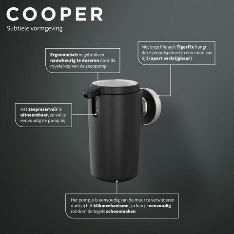 Tiger Cooper Distributeur de savon 175 ml Noir / Inox brossé SW771725