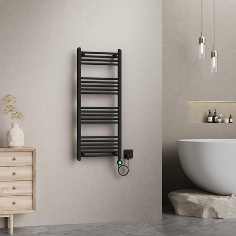 Belrad Radiateur sèche-serviettes électrique - 120x50cm - 700W - raccordement à droite - noir mat SW1580322