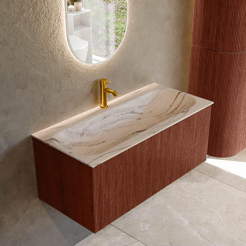 MONDIAZ KURVE-DLUX Meuble de salle de bains 100cm couleur Ruby avec 1 tiroir et 0 porte. Lavabo BIG MEDIUM Central 1 trou de robinet Nata. SW1432542