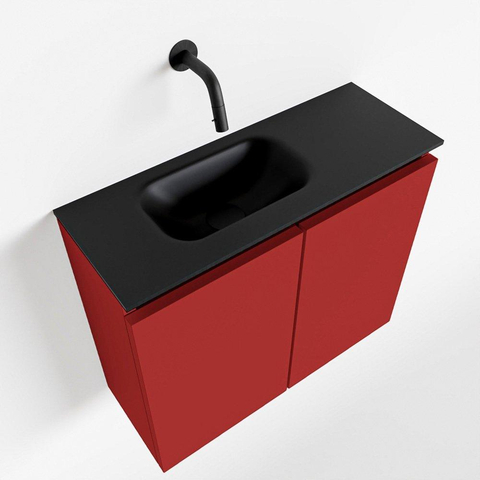 MONDIAZ TURE Toiletmeubel 60x23x50cm met 0 kraangaten 2 deuren fire mat Wastafel Eden links Solid Surface Zwart SW475385