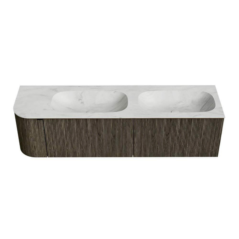 Mondiaz KURVE-DLUX Badkamermeubelset - 165x46x40cm - 2 lade - 1 deur - wastafel solid surface - dubbel / rechts - 2 kraangaten - Shadow SW1414114