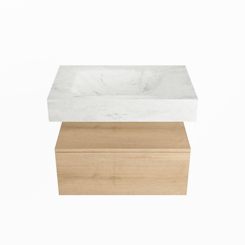 Mondiaz ALAN-DLUX Ensemble de meuble - 70cm - meuble Washed Oak mat - 1 tiroir - Lavabo Cloud Opalo suspendu - vasque Centre - 0 trous de robinet SW809218