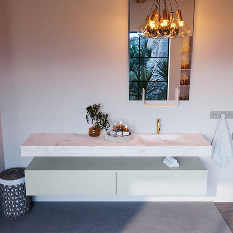 Mondiaz ALAN-DLUX Ensemble de meuble - 200cm - meuble - Clay mat - 2 tiroirs - Lavabo Cloud Ostra suspendu - vasque droite - 1 trou de robinet - Beige SW807786
