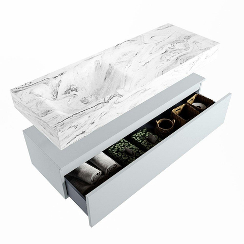 MONDIAZ ALAN - DLUX Badkamermeubelset - 130cm - onderkast - Clay - 1 lade - vrijhangende wastafel - wasbak links - 1 kraangat - Glace SW806121