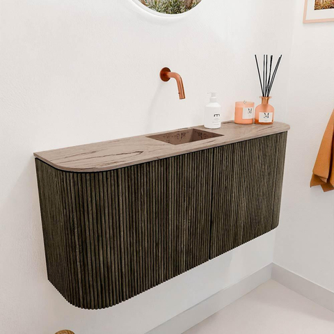 Mondiaz JOYA-DLUX Meuble de salle de bains 93.2cm - arrondi gauche et droite couleur Shadow - Vasque FAYE position Milieu Sans trou de robinet couleur Arena SW1424850