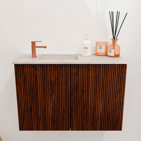 Mondiaz JOYA-DLUX 60cm meuble de salle de bains - couleur Ruby - Vasque FAYE position Gauche 1 trou de robinet couleur Ostra. SW1423766