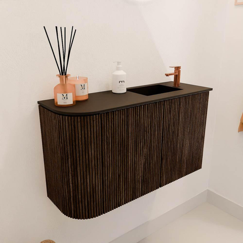 Mondiaz JOYA 71.6cm meuble de salle de bains - arrondi gauche couleur Walnut - Vasque FAYE position Droite 1 trou de robinet couleur Urban. SW1421398