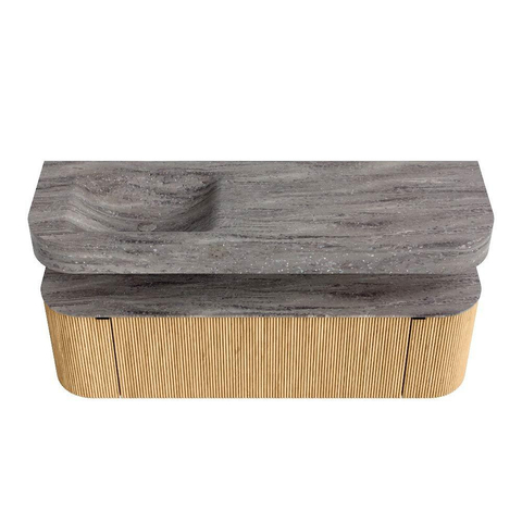 MONDIAZ THOR-DLUX 150cm badmeubel ronding links + rechts kleur Oak met 1 lade en 2 deuren. Vrijhangende wastafel CLOUD Links 1 kraangat kleur Oza. SW1464842