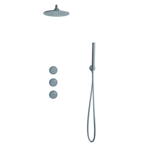 Fortifura Nebbio Ensemble de douche pluie - robinet encastré - élément encastré - coude mural de raccordement - flexible de douche métal - douchette à main barre - bras mural 35cm - douche de tête ronde - gunmetal brossé PVD SW1237967
