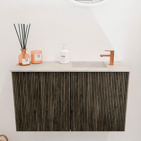 Mondiaz JOYA-DLUX 70cm toiletmeubel - kleur Shadow - Wastafel FAYE positie Rechts 1 kraangat kleur Ostra. SW1423000
