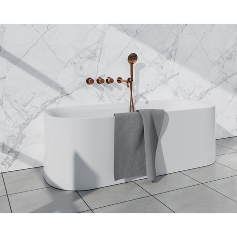 Fortifura Nebbio Ensemble combiné bain - mitigeur thermostatique - coude mural avec support de douchette - flexible de douche métallique - douchette ronde - bec verseur - cuivre brossé SW1238047