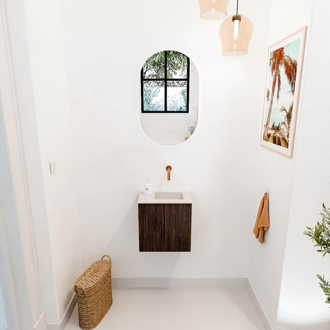 Mondiaz JOYA-DLUX Meuble de toilette 40cm - couleur Walnut - Lavabo FAYE position Droite Sans trou de robinet couleur Meli. SW1424378
