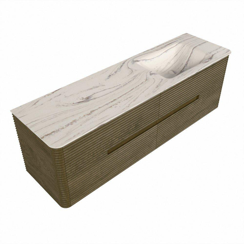 Mondiaz CIRO-DLUX Meuble de salle de bains - 160x45x50cm - Plan vasque solid surface Nata - 1 vasque à droite - 1 trou de robinet - 4 tiroirs - Dusk SW1533231