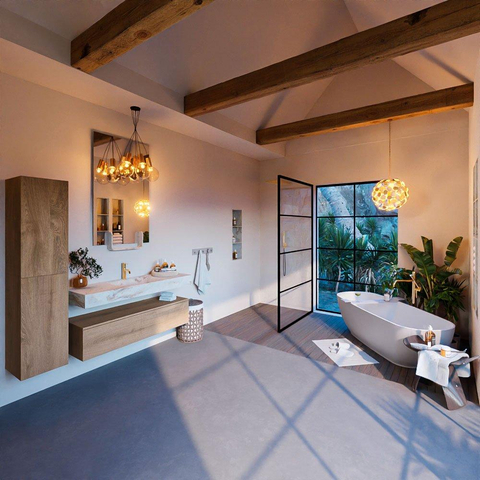 Mondiaz ALAN-DLUX Ensemble de meuble - 130cm - meuble Washed Oak mat - 1 tiroir - Lavabo Cloud Frappe suspendu - vasque Centre - 1 trou de robinet SW808819