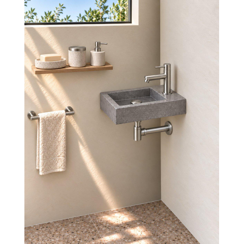 Fortifura Fuente pack lave-mains – rectangulaire – 40 x 22 x 8 cm – béton gris – robinet inox SW1111527