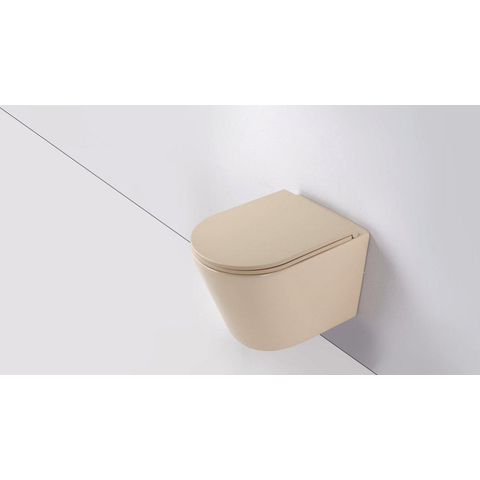 QeramiQ Dely WC suspendu – sans bride – profondeur 51,7 cm – avec abattant fin (slim) softclose – beige mat SW1030606