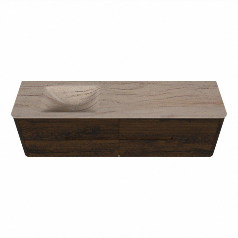 Mondiaz CIRO-DLUX Badkamermeubelset - 170x45x50cm - Solid surface wastafel Saba - 1 wasbak Links - 1 kraangat - 4 lades - Walnut SW1530778