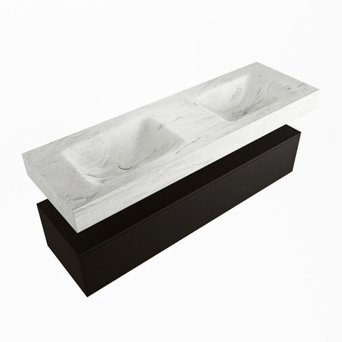 Mondiaz ALAN-DLUX Ensemble de meuble - 150cm - meuble Urban mat - 1 tiroir - Lavabo Cloud Opalo suspendu - vasque Gauche et droite - 2 trous de robinet SW806347